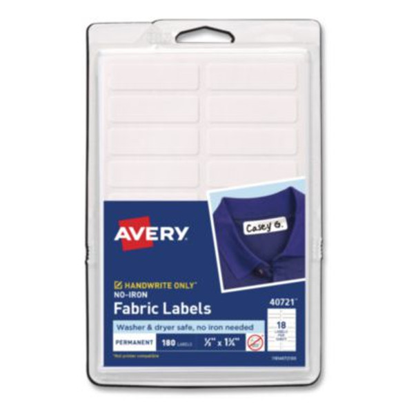 No-Iron Fabric Labels, Handwrite Only, 0.5 x 1.75, White, 18/Sheet, 10 Sheets/Pack