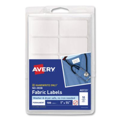 No-Iron Fabric Labels, Handwrite Only, 1 x 1.75, White, 10/Sheet, 10 Sheets/Pack
