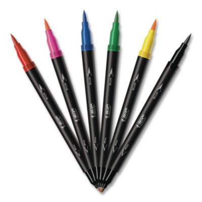 Intensity Fineliner Dual Tip Felt Pen, Stick, Fine 0.7 Mm Bullet, Pressure-Sensitive Brush, Assorted Ink/Barrel Colors, 6/Pk