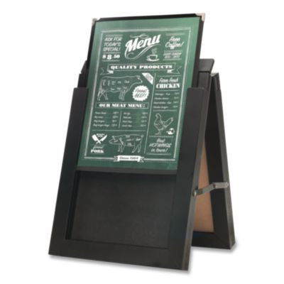 Double Sided A-Frame Chalkboard And Menu Holder, Black/Clear 8.5 x 11 Surface, Black Frame, 11 x 14