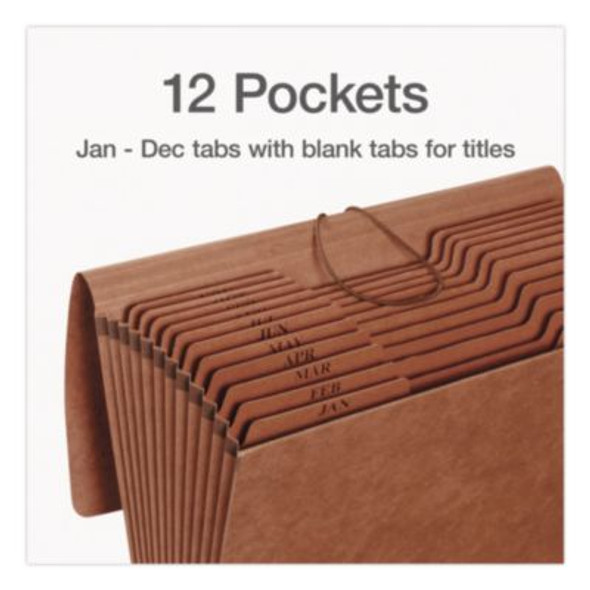 Heavy-Duty Expanding File Monthly Index, 5.25" Expansion, 12 Sections, Elastic Band Closure, 1/3-Cut Tabs, Legal Size, Brown