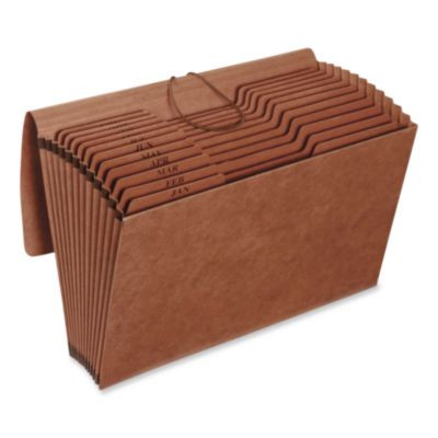 Heavy-Duty Expanding File Monthly Index, 5.25" Expansion, 12 Sections, Elastic Band Closure, 1/3-Cut Tabs, Legal Size, Brown