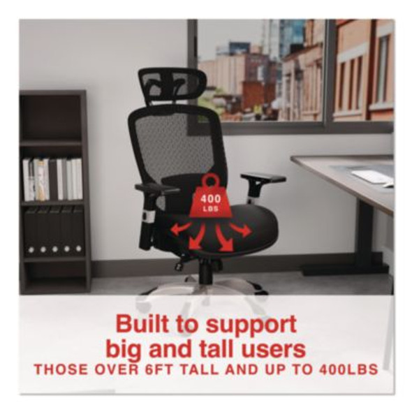 Minerva Big And Tall Chair, Supports Up To 400 Lb, 17.48" To 21.73" Seat Height, Black Seat, Black Back, Black Base