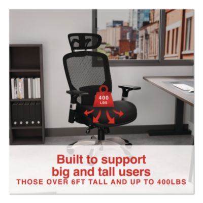 Minerva Big And Tall Chair, Supports Up To 400 Lb, 17.48" To 21.73" Seat Height, Black Seat, Black Back, Black Base