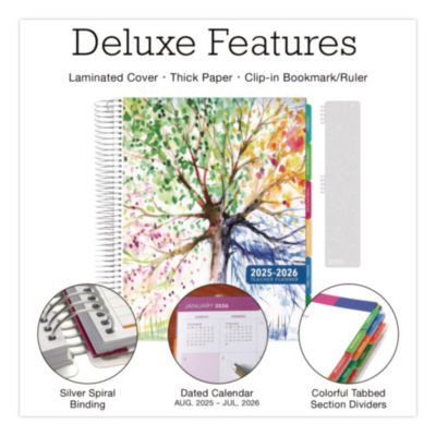 Deluxe Seasons Tree Weekly/Monthly Lesson Planner, 7 Classes, Multicolor Cover, 11 x 8.5, 13-Month: Aug 2025 To Aug 2026