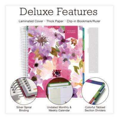 Deluxe Spring Floral Undated Weekly/Monthly Teacher's Lesson Planner, 7 Classes, Multicolor Cover, 11 x 8.5, 52-Week Span