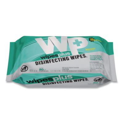 Wipesplus Disinfecting Surface Wipes, 1-Ply, 7 x 8, Lemon, White, 80 Wipes/Refill Pack, 12 Packs/Carton