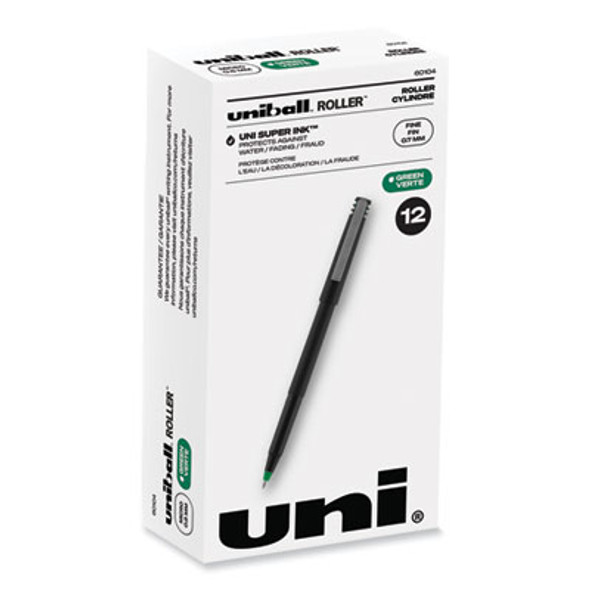 Rollerball Pen, Stick, Fine 0.7 Mm, Green Ink, Black/Green Barrel, Dozen
