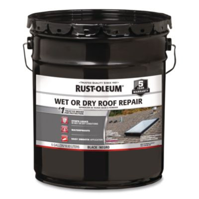 Wet Or Dry Black Plastic Cement Roofing Repair Adhesive, Black, 5 Gal Bucket