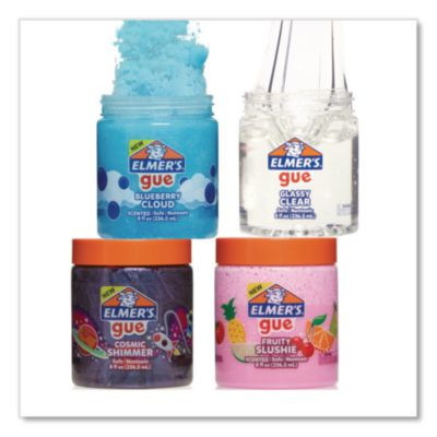 Gue Premade Slime Variety Pack, Blueberry Cloud/Cosmic Shimmer/Fruity Slushie/Glassy Clear, 4/Pack