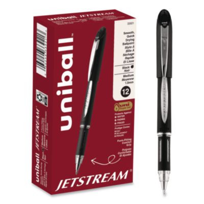 Jetstream Form-Fitting Comfort Grip Hybrid Gel Pen, Stick, Medium 1 Mm, Black Ink, Black/Silver Barrel, Dozen