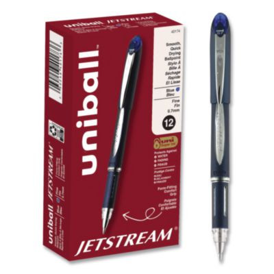 Jetstream Form-Fitting Comfort Grip Hybrid Gel Pen, Stick, Fine 0.7 Mm, Blue Ink, Black/Silver/Blue Barrel, Dozen