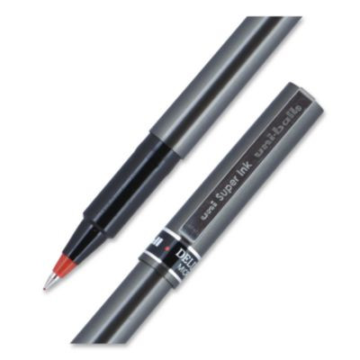 Deluxe Rollerball Pen, Stick, Micro 0.5 Mm, Red Ink, Metallic Gray/Black/Red Barrel