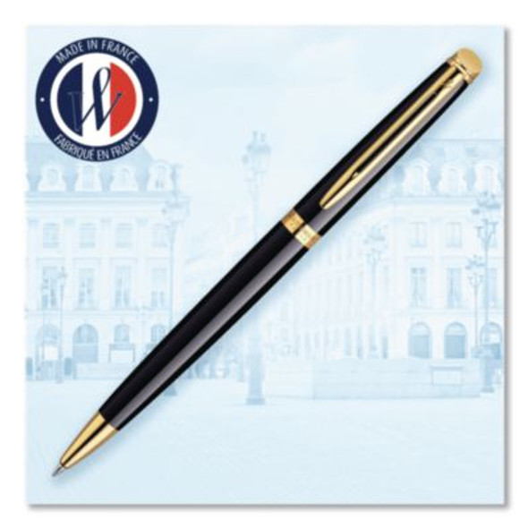 Hemisphere Ballpoint Pen, Retractable, Medium 1 Mm, Blue Ink, Black Lacquered/23-Karat Gold Barrel