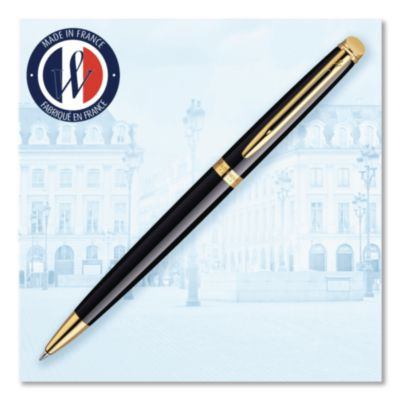 Hemisphere Ballpoint Pen, Retractable, Medium 1 Mm, Blue Ink, Black Lacquered/23-Karat Gold Barrel
