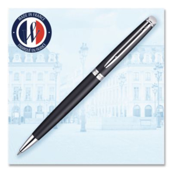 Hemisphere Ballpoint Pen, Retractable, Medium 1 Mm, Blue Ink, Black Lacquered/Palladium-Chrome Barrel