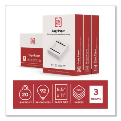Copy Paper, 92 Bright, 20 Lb Bond Weight, 8.5 x 11, 500 Sheets/Ream, 3 Reams/Carton