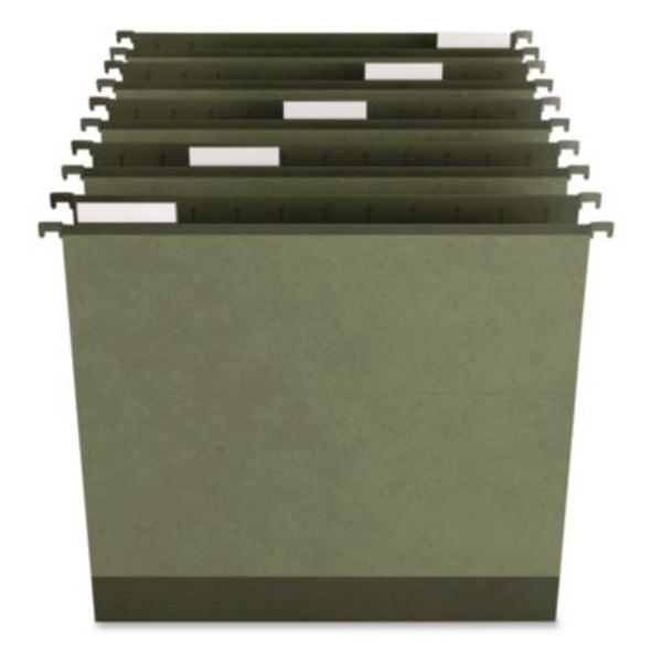 Hanging File Folders, 2" Expansion, Letter Size, 1/5-Cut Tabs, Standard Green, 10/Pack
