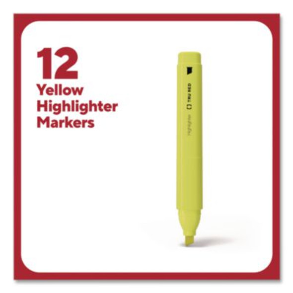 Tank Highlighters With Grip, Fluorescent Yellow Ink, Chisel Tip, Yellow Barrel, Dozen
