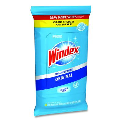 Glass And Surface Wet Wipe, Cloth, 7 x 8, Unscented, White, 38/Pack, 12 Packs/Carton