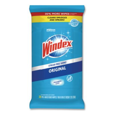 Glass And Surface Wet Wipe, Cloth, 7 x 8, Unscented, White, 38/Pack, 12 Packs/Carton