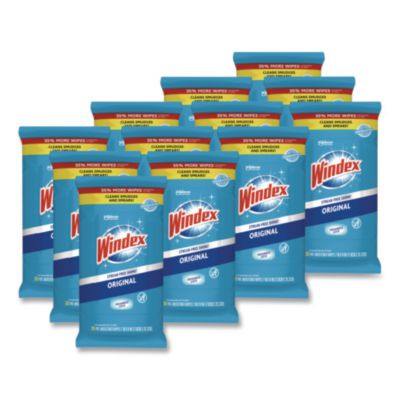 Glass And Surface Wet Wipe, Cloth, 7 x 8, Unscented, White, 38/Pack, 12 Packs/Carton
