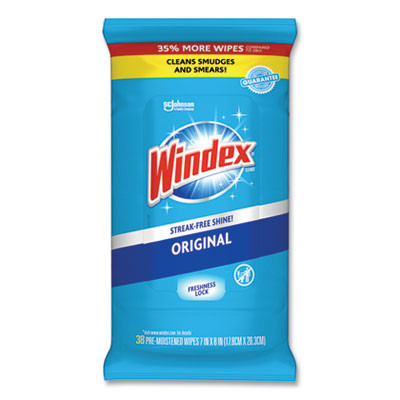 Glass And Surface Wet Wipe, Cloth, 7 x 8, Unscented, White, 38/Pack