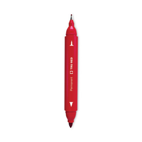 Permanent Marker, Pen-Style Twin-Tip, Extra-Fine/Fine Bullet/Needle Tips, Red, Dozen