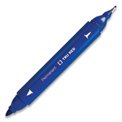 Permanent Marker, Pen-Style Twin-Tip, Extra-Fine/Fine Bullet/Needle Tips, Blue, Dozen