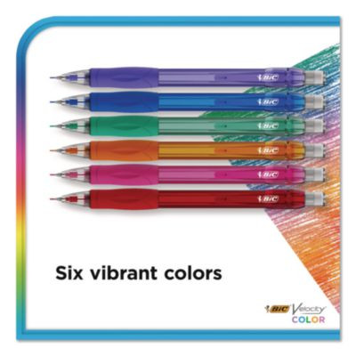 Velocity Colored Lead Mechanical Pencils, 0.7 Mm, Hb (#2), Assorted Lead Colors, Assorted Barrel Colors, 6/Pack