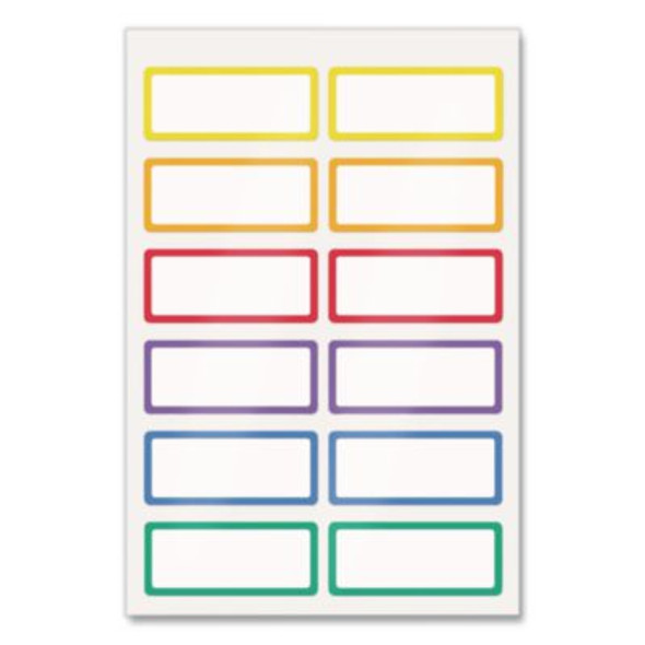 No-Iron Fabric Labels, Rainbow Border, Handwrite Only, 0.75 x 1.75, White, 12/Sheet, 2 Sheets/Pack