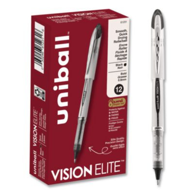 Vision Elite Rollerball Pen, Stick, Bold 0.8 Mm, Black Ink, White/Black/Clear Barrel, Dozen