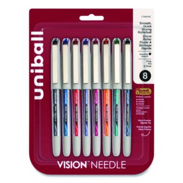 Vision Needle Rollerball Pen, Stick, Fine 0.7 Mm, Assorted Ink And Barrel Colors, 8/Pack