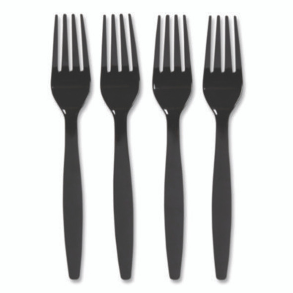 Heavyweight Plastic Cutlery, Fork, Black, 100/Pack