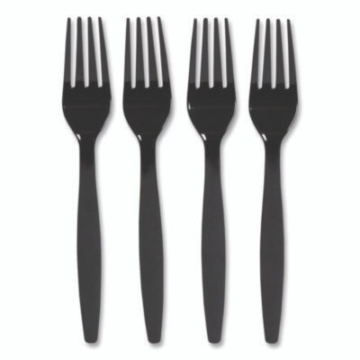 Heavyweight Plastic Cutlery, Fork, Black, 100/Pack