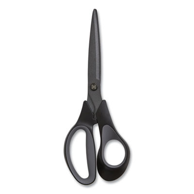 Non-Stick Titanium-Coated Scissors, 8" Long, 3.86" Cut Length, Straight Black/Gray Handle, Charcoal Black Blades