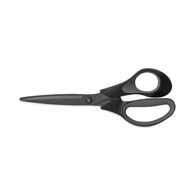 Non-Stick Titanium-Coated Scissors, 8" Long, 3.86" Cut Length, Straight Black/Gray Handle, Charcoal Black Blades