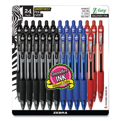 Z-Grip Ballpoint Pen, Retractable, Medium 1 Mm, Assorted Ink And Barrel Colors, 24/Pack