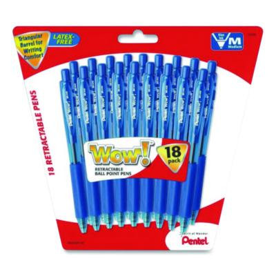 Wow! Ballpoint Pen, Retractable, Medium 0.7 Mm, Blue Ink, Translucent Blue/Blue Barrel, 18/Pack
