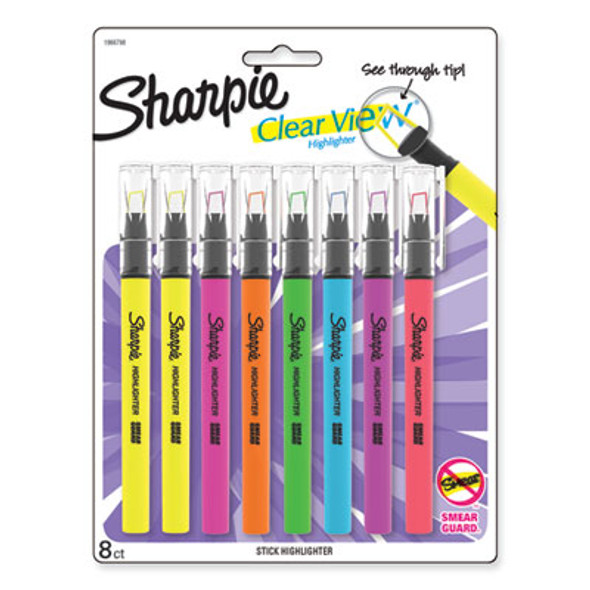 Clearview Pen-Style Highlighter, Assorted Ink Colors, Chisel Tip, Assorted Barrel Colors, 8/Pack
