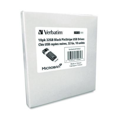 Pinstripe Usb 2.0 Flash Drive, 32 Gb, Black, 10/Pack