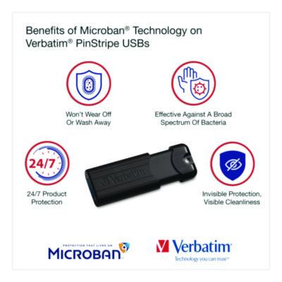 Pinstripe Usb 3.2 Flash Drive, 32 Gb, Black 10/Pack