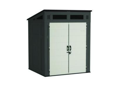 Modernist Storage Shed, 200 Cu Ft, 6 Ft 2.5" x 5 Ft 8.25" x 7 Ft 5.75", Peppercorn/Black/Passive