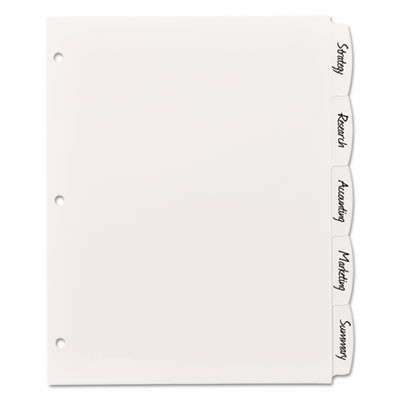 Write And Erase Big Tab Durable Plastic Dividers, 3-Hole Punched, 5-Tab, 11 x 8.5, White, 1 Set