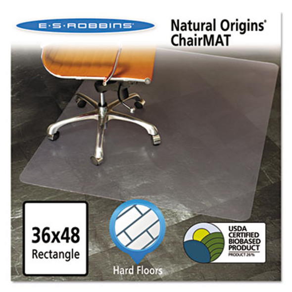 Natural Origins Biobased Chair Mat For Hard Floors, Rectangular, Straight Edges, 36" x 48", Clear
