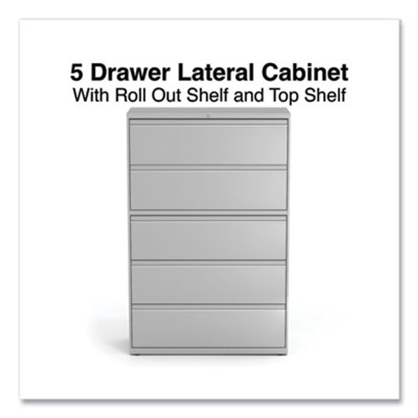 Lateral File, 5 Legal/Letter/A4/A5-Size File Drawers, 1 Roll-Out Posting Shelf, Light Gray, 42" x 18.63" x 67.63"