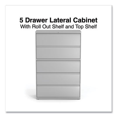 Lateral File, 5 Legal/Letter/A4/A5-Size File Drawers, 1 Roll-Out Posting Shelf, Light Gray, 42" x 18.63" x 67.63"