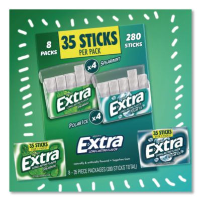 Extra Polar Ice And Spearmint Sugar-Free Gum Variety Pack, Polar Ice/Spearmint, 35 Sticks/Pack, 8 Packs/Carton