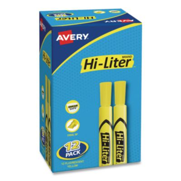 Hi-Liter Desk-Style Highlighters, Yellow Ink, Chisel Tip, Yellow Barrel, Dozen