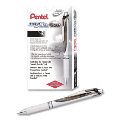 Energel Pearl Deluxe Rtx Gel Pen, Retractable, Medium 0.7 Mm, Black Ink, Pearl White/Smoke Barrel, Dozen